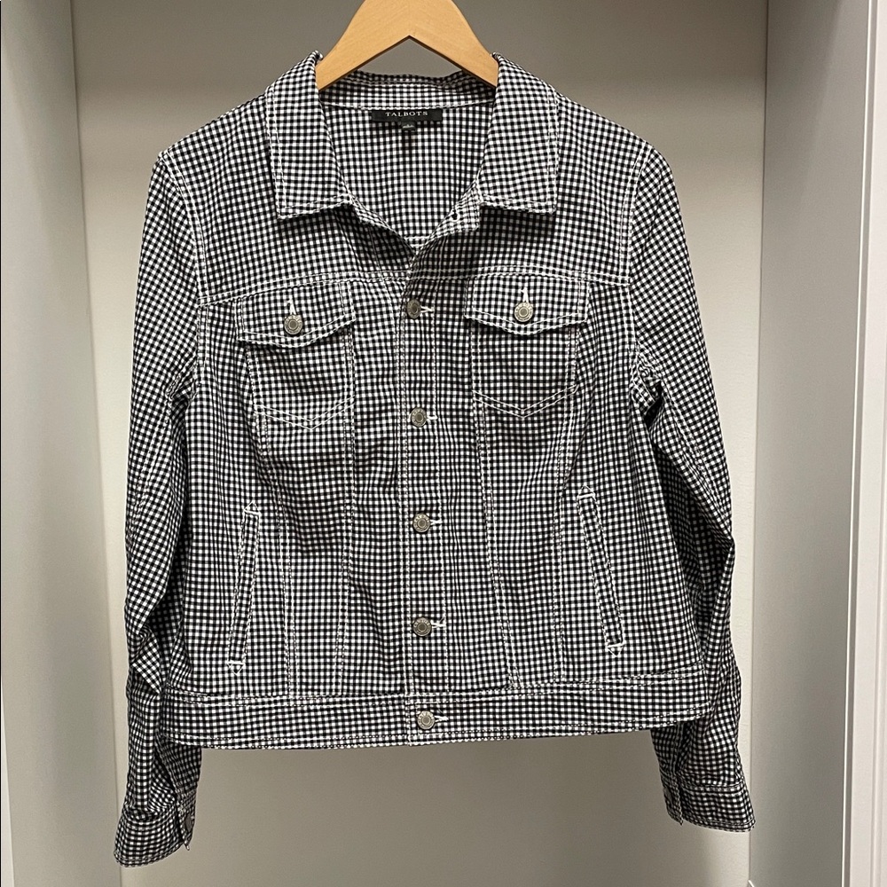 Talbots Black and White Gingham Jean Jacket